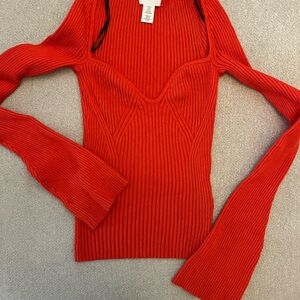 H&M Vibrant Red Ribbed Sweater Top